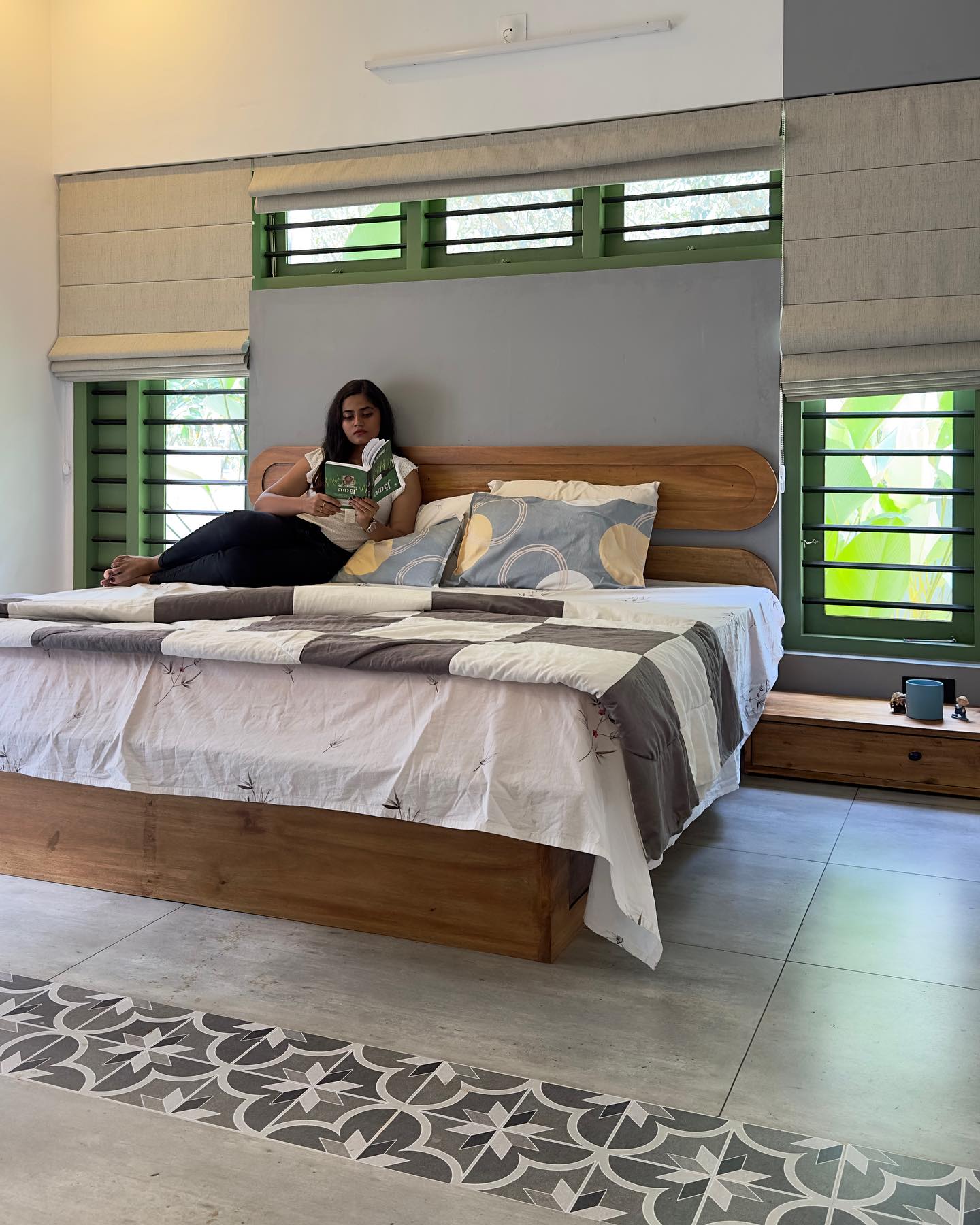 The signature green shutters of the Verandah House, Kazhakuttam